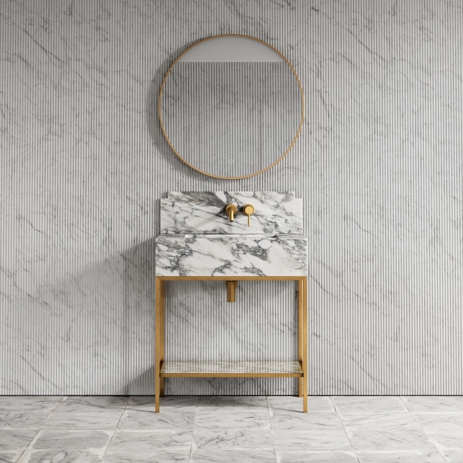 Belgravia Brushed Gold & Arabescato Marble Vanity Unit 800mm