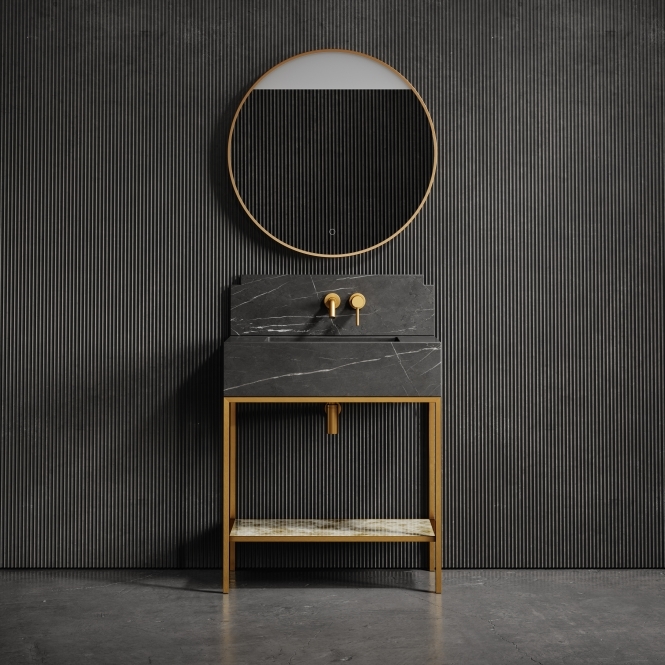 Belgravia Brushed Gold & Pietra Grey Marble Vanity Unit 800mm