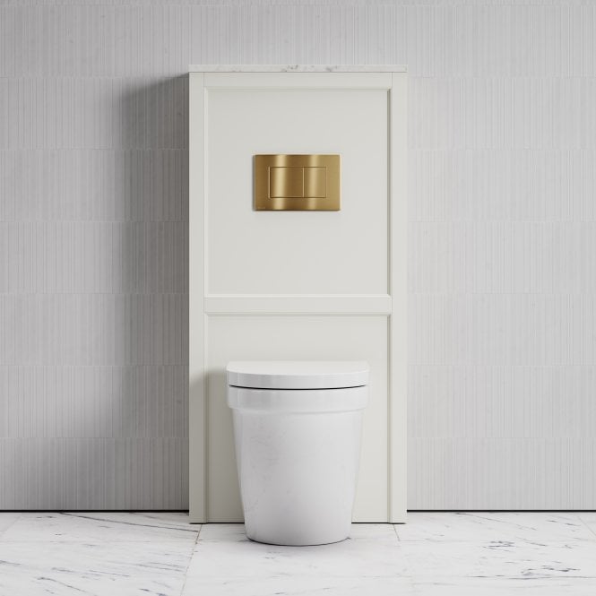 Berkeley Traditional Back to Wall Rimless Toilet with Concealed Cistern, Matte Cream Claridge Housing and Brushed Gold Flush Plate