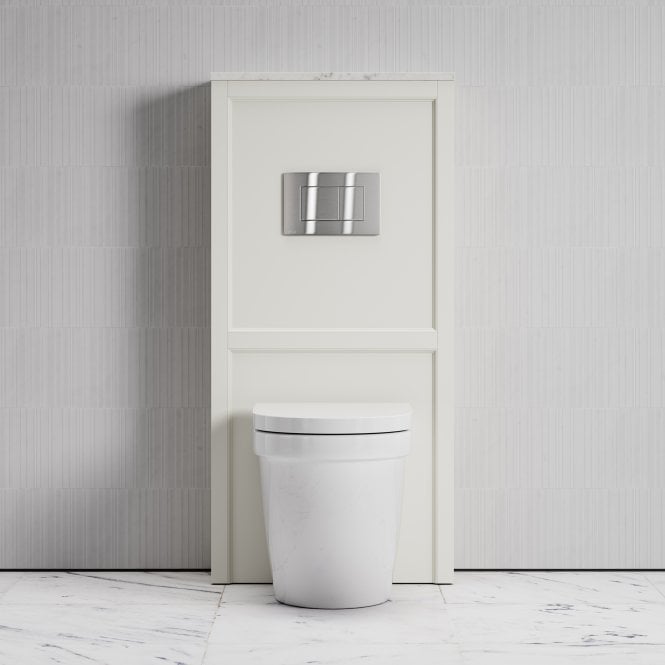 Berkeley Traditional Back to Wall Rimless Toilet with Concealed Cistern, Matte Cream Claridge Housing and Brushed Stainless Flush Plate