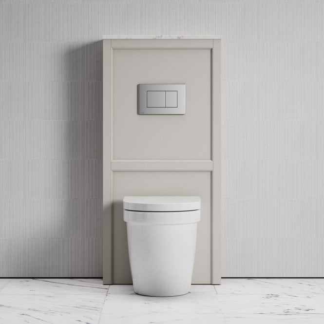 Berkeley Traditional Back to Wall Rimless Toilet with Concealed Cistern, Matte Stone Claridge Housing and Polished Nickel Flush Plate