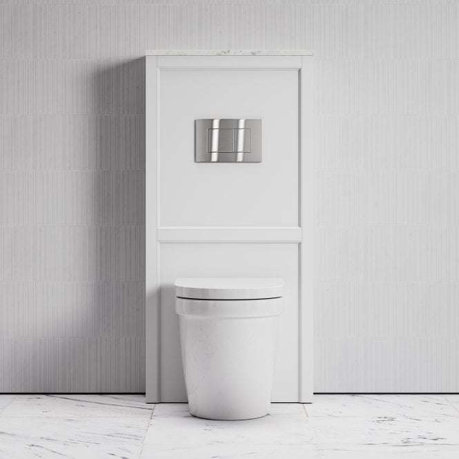 Berkeley Traditional Back to Wall Rimless Toilet with Concealed Cistern, Matte White Claridge Housing and Brushed Stainless Flush Plate