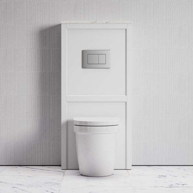 Berkeley Traditional Back to Wall Rimless Toilet with Concealed Cistern, Matte White Claridge Housing and Chrome Flush Plate