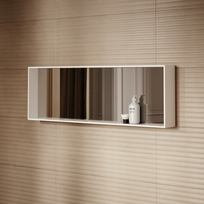 Calvi Matte White Stone Mirror with Shelf 1200mm