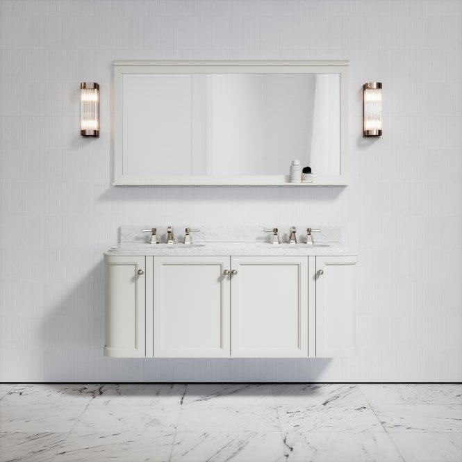 Charsley Matte Cream Carrara Marble Wall Mounted Vanity Unit 1400mm