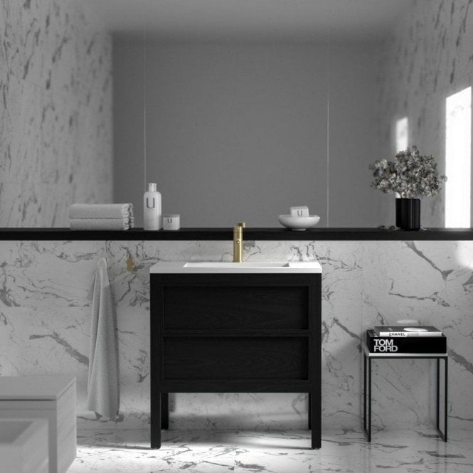 Claridge Black Oak Vanity Unit with Stone Basin 800mm