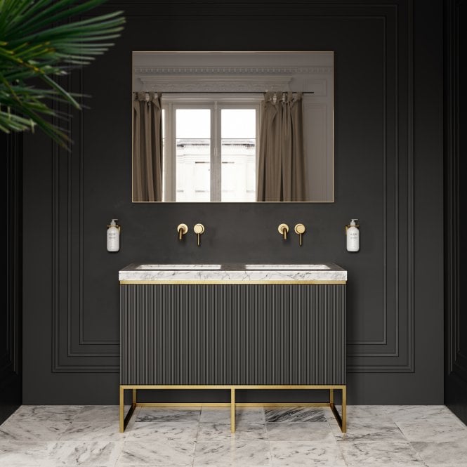 Couture Matte Black Floorstanding Fluted Vanity Unit 1200mm