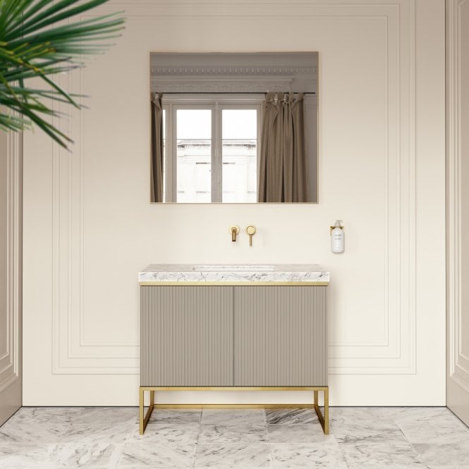 Couture Matte Velvet Beige Floorstanding Vanity Unit 1000mm