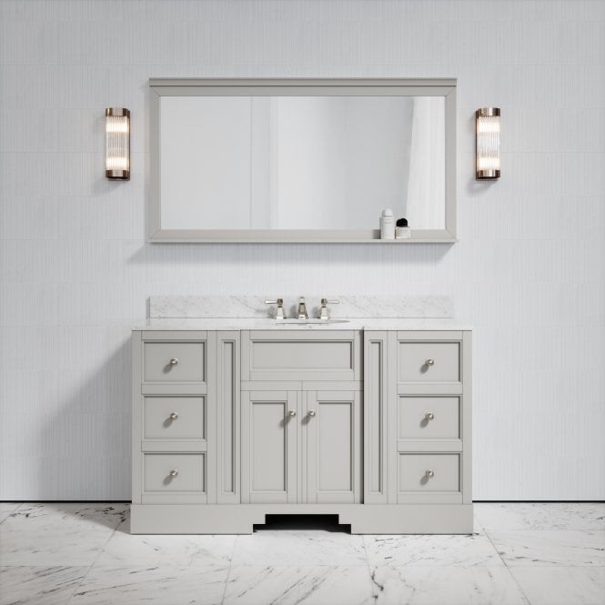 Eaton Matte Stone Carrara Marble Floorstanding Vanity Unit 1400mm