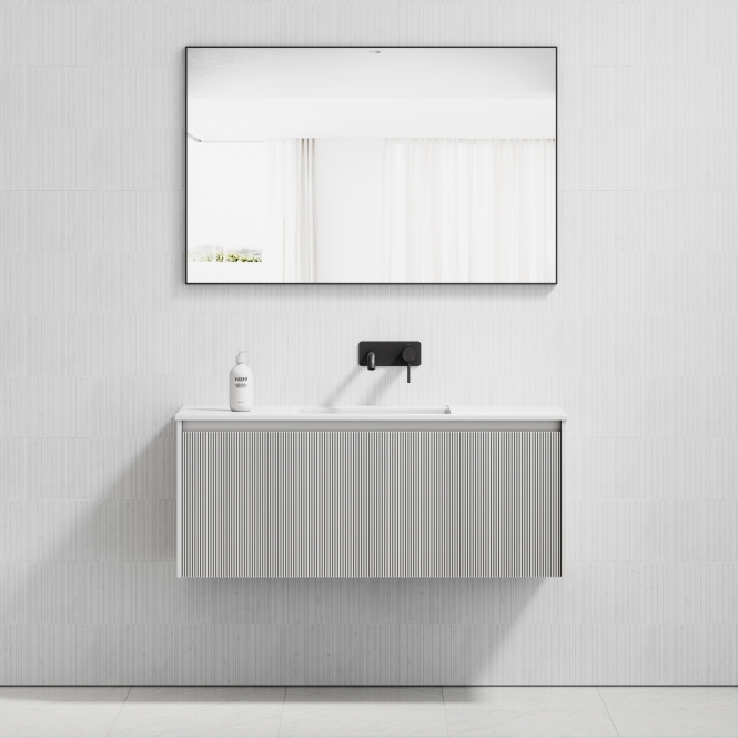 Eleganza Matte White Fluted Vanity Unit with Stone Basin 1200mm