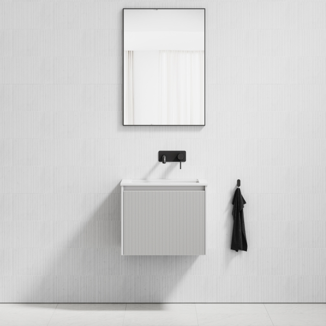 Eleganza Matte White Fluted Vanity Unit with Stone Basin 600mm