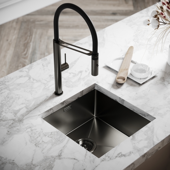 Livello Pull Out Kitchen Mixer Tap & Vello Undermount Sink Black Gunmetal