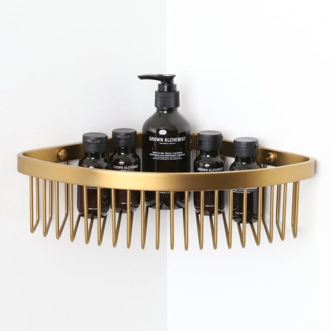 Luxe Brushed Gold Corner Shower Storage Basket