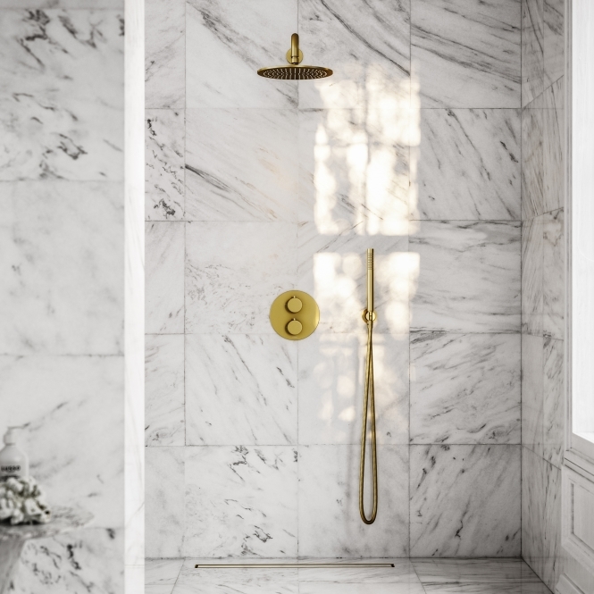 Luxe Brushed Gold Thermostatic Shower with Handheld Shower