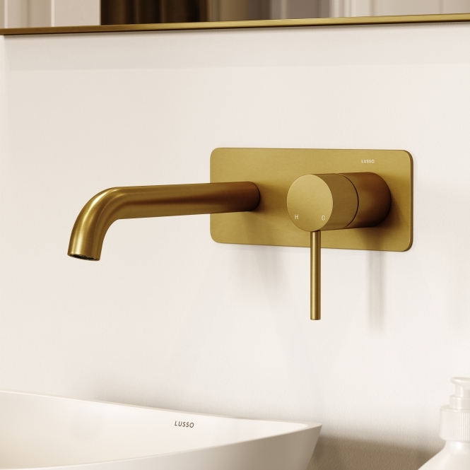 Luxe Brushed Gold Wall Mounted Basin Mixer Tap V2