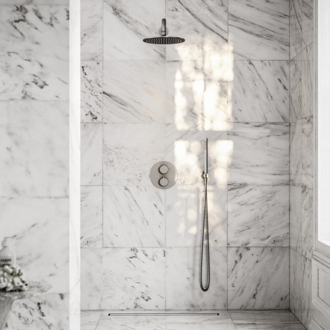 Luxe Brushed Stainless Thermostatic Shower with Handheld Shower