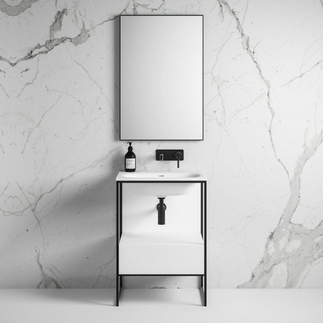 Luxe Matte Black Frame Vanity Unit with Stone Basin 600mm