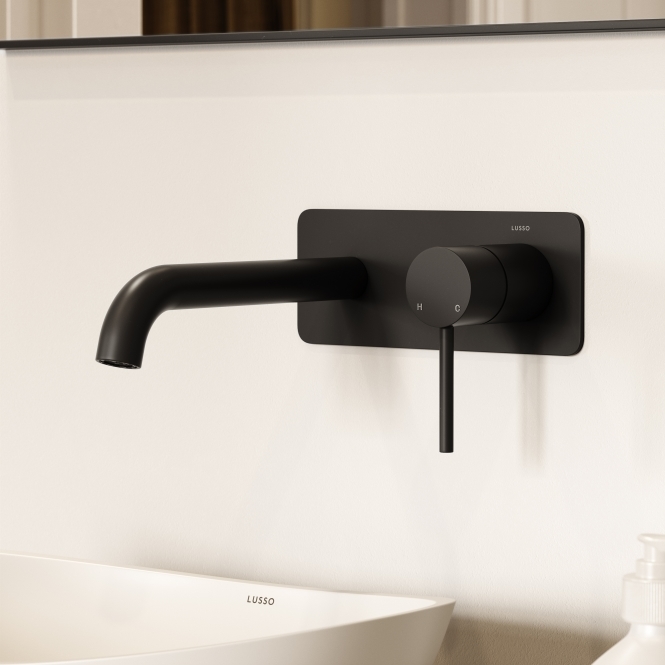 Luxe Matte Black Wall Mounted Basin Mixer Tap V2