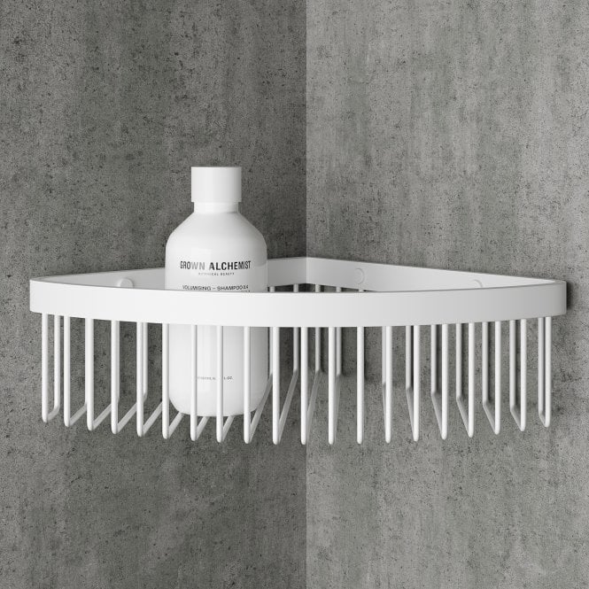 Luxe Matte White Corner Shower Storage Basket