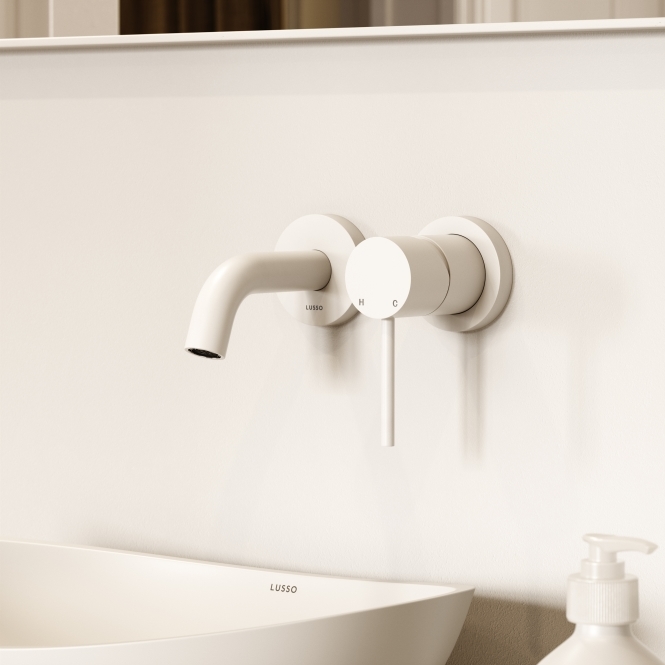 Luxe Matte White Short Projection Wall Mounted Basin Mixer Tap