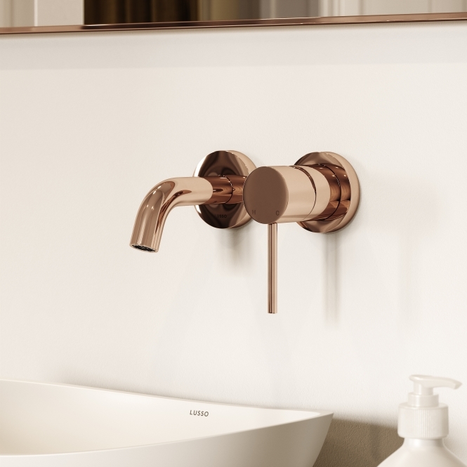 Luxe Rose Gold Short Projection Wall Mounted Basin Mixer Tap