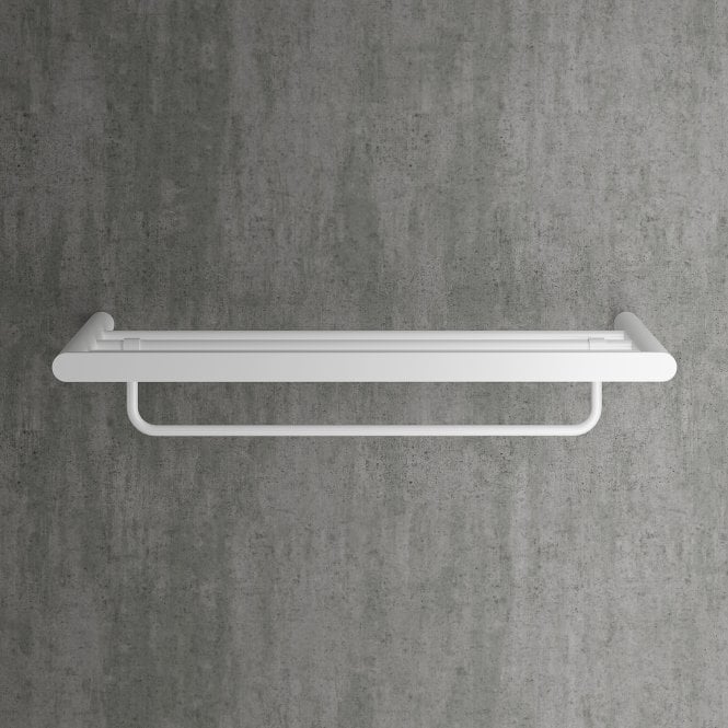 Luxe Silk Matte White Towel Shelf With Rail 600mm