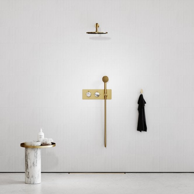 Porto Thermostatic Shower (Brushed Gold & Arabescato Marble)