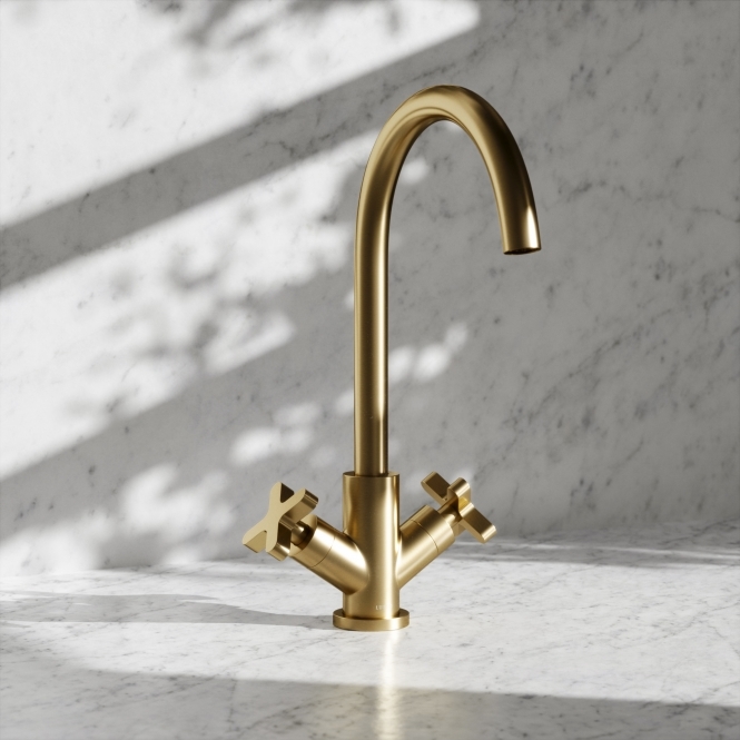 Regal Brushed Gold Crosshead Kitchen Mixer Tap