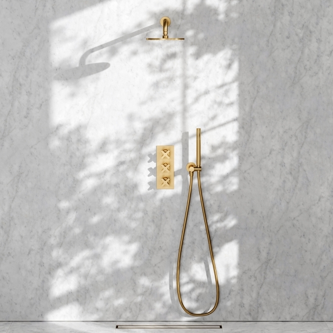 Regal Brushed Gold Crosshead Thermostatic 2-Way Mixer Shower System