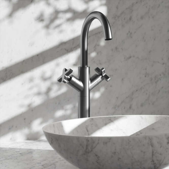 Regal Brushed Stainless Crosshead Tall Basin Mixer Tap