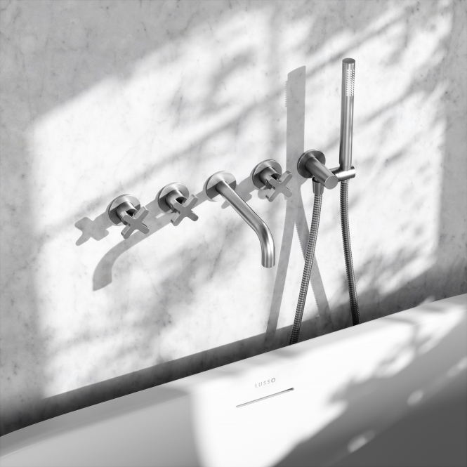 Regal Brushed Stainless Crosshead Wall Mounted Bath Shower Filler Tap