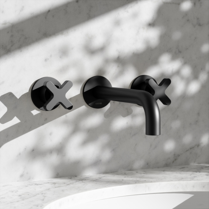 Regal Matte Black Crosshead Wall Mounted Basin Mixer Tap