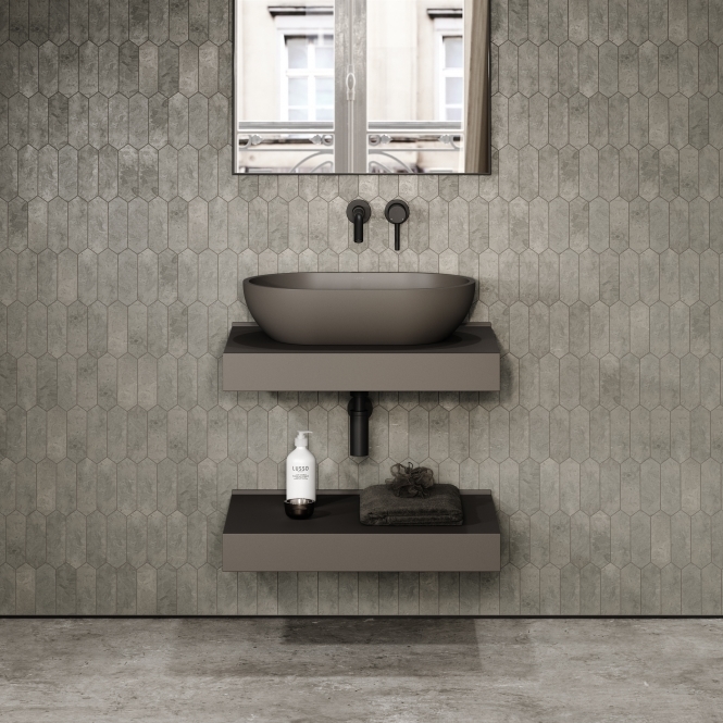 Stone Wall Hung Countertop Basin Shelf & Towel Shelf (660mm Wide - Earth)