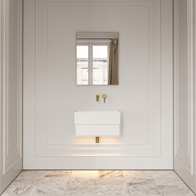 Thinn Matte White Vanity Unit with Stone Basin 600mm