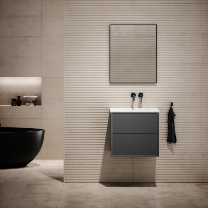 Volini Matte Anthracite Vanity Unit with Stone Basin 600mm