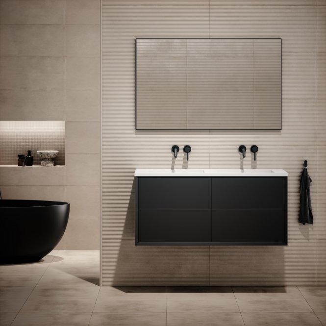 Volini Matte Black Double Bathroom Vanity Unit 1200mm