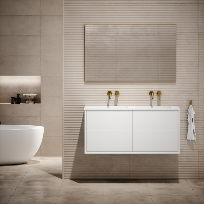 Volini Matte White Double Bathroom Vanity Unit 1200mm