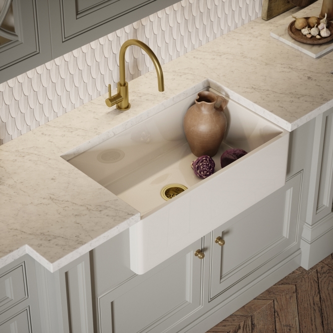 Windsor Large Single White Ceramic Butler Kitchen Sink 800mm